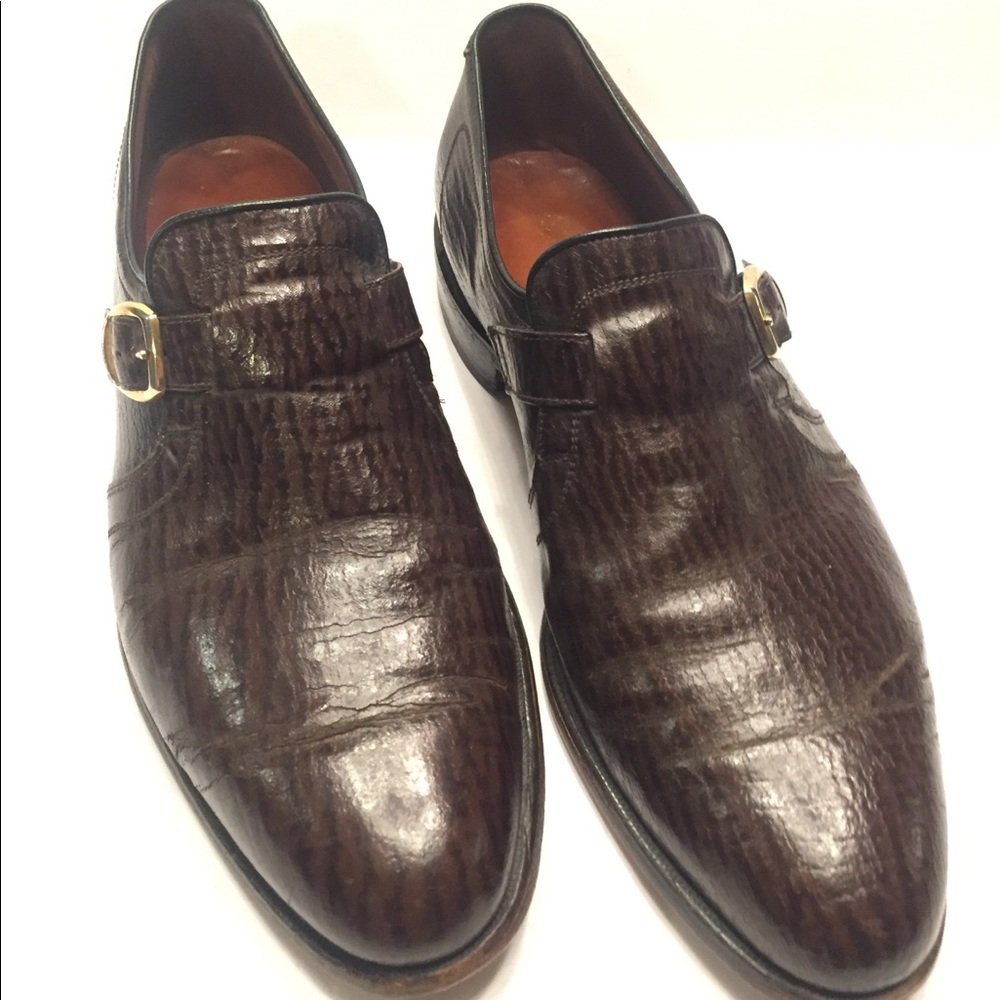 11.5 D sharkskin monk strap Allen Edmonds brown - Picture 1 of 8